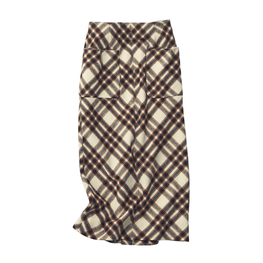 微起毛素材チェック柄 Iラインスカート スカート ファッション PC6074