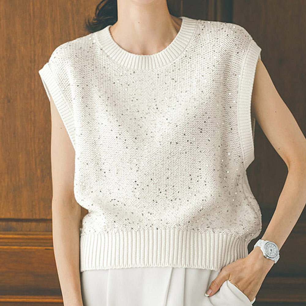 スパンコール ニットベスト 通販 - ディノス