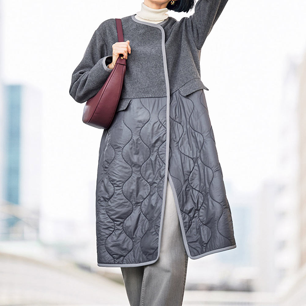 イタリア素材 スライバー使い キルト&ウール混 コート コート ファッション PC5812