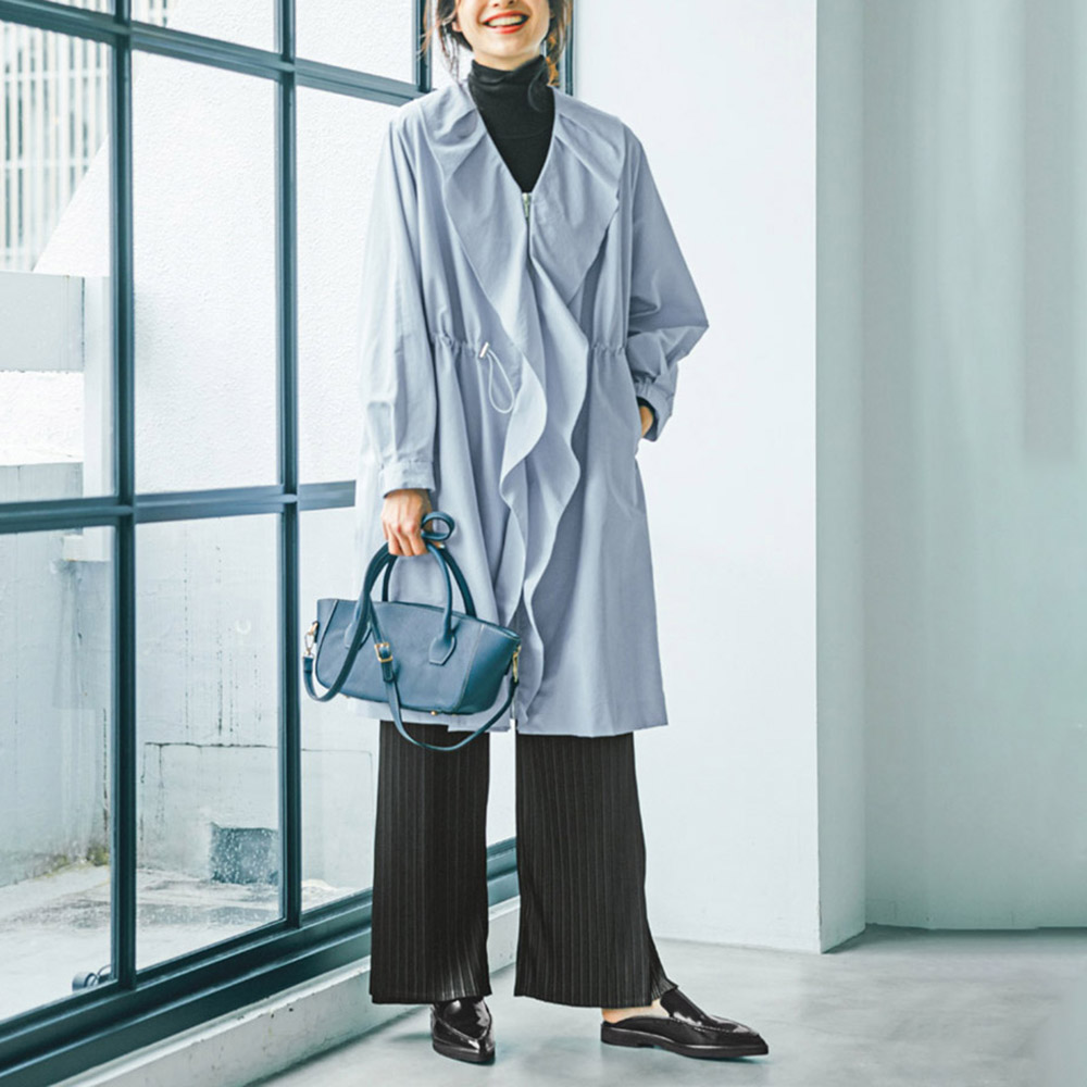 はっ水 ラッフルデザイン ロングコート コート ファッション PC5840