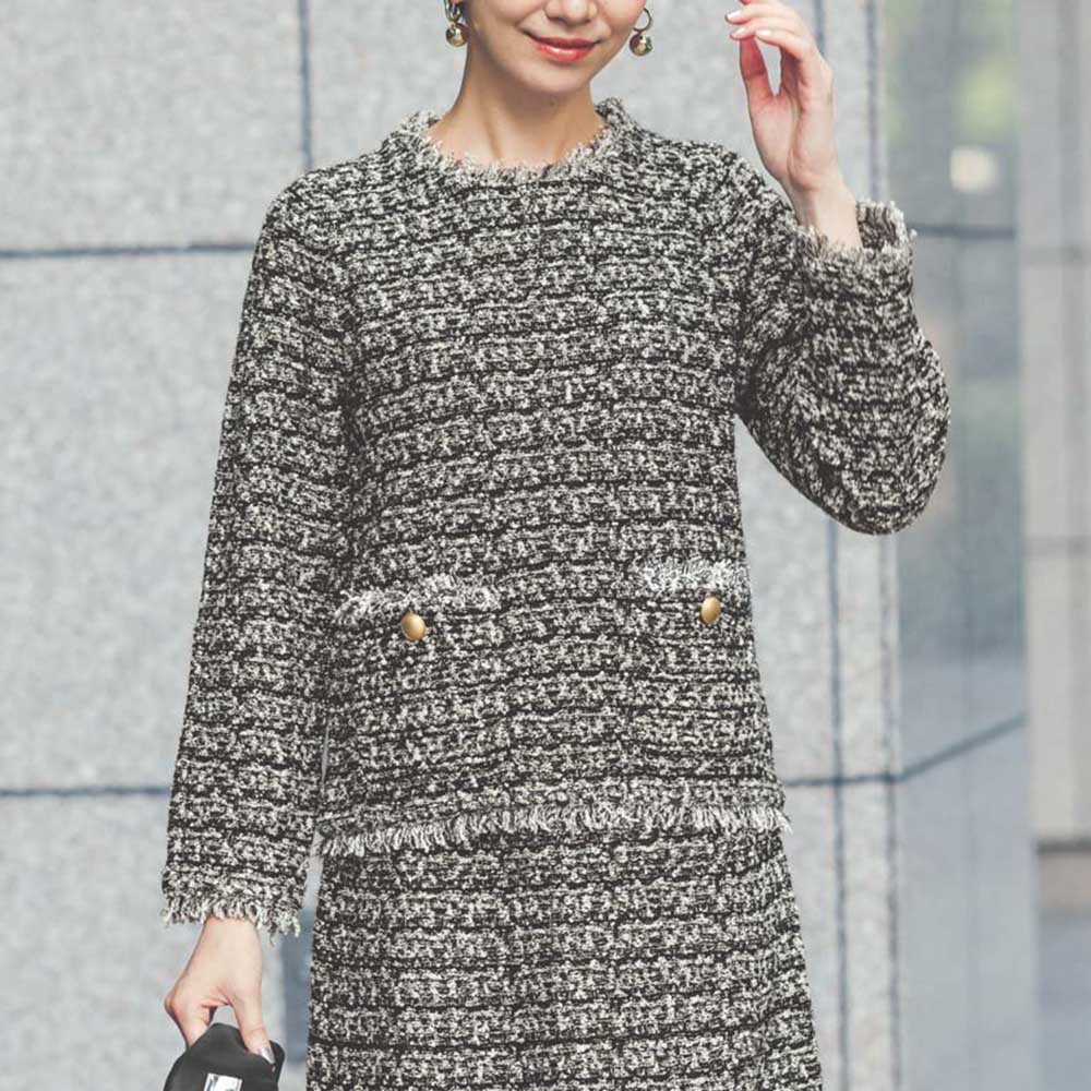 ラメツイード調 ニットセットアップ プルオーバー ニット セーター ファッション PC5845