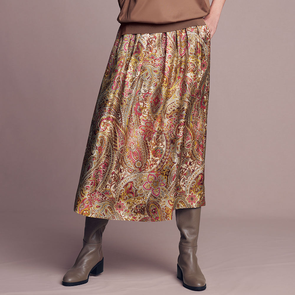 エリカ社 ペイズリー柄 シルク タックフレアースカート スカート ファッション PC5879