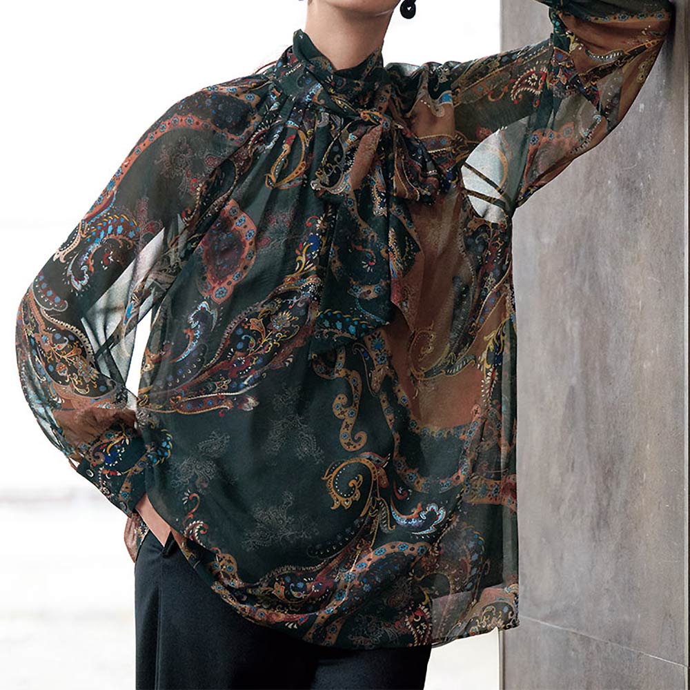 エリカ社 ペイズリー柄プリント ボウタイ ブラウス シャツ ブラウス ファッション PC5882