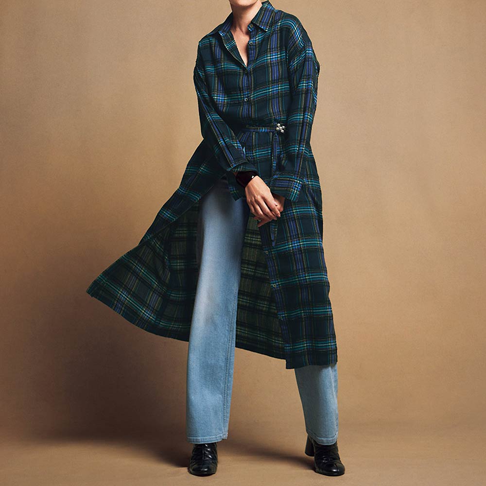 イタリア素材 モールチェック シャツワンピース ワンピース ファッション PC5883