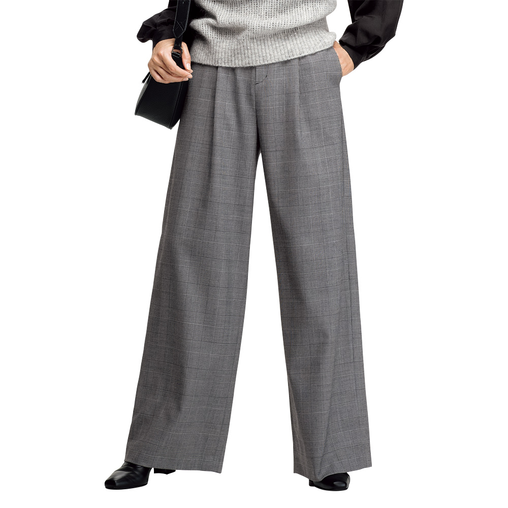 ≪股下丈74cm≫ ウール混 チェック・へリンボーン柄 パンツ パンツ ファッション PC5886