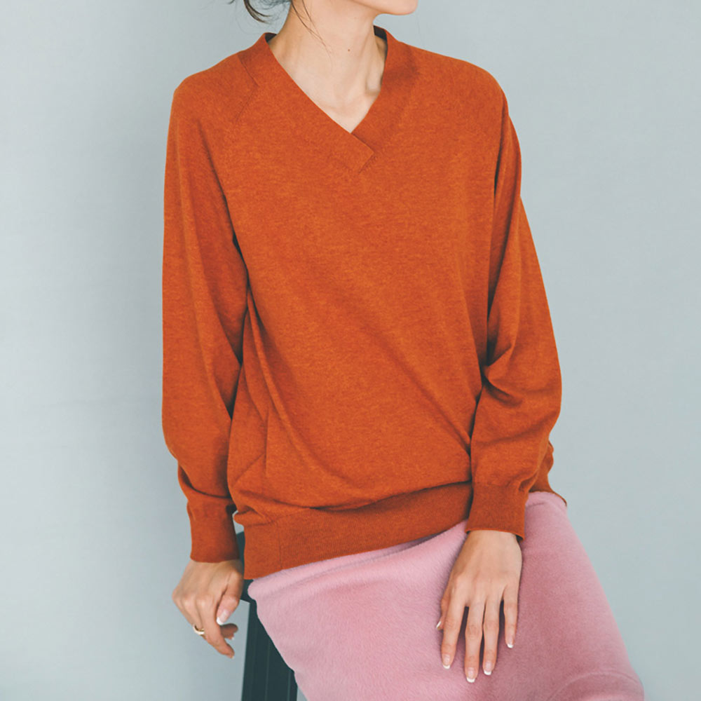 コットンシルク混 Vネック ニットプルオーバー 通販 - ディノス