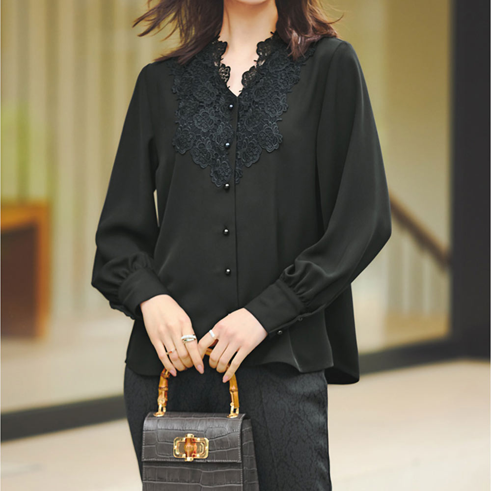 フラワーモチーフ レース付き ブラウス シャツ ブラウス ファッション PC5893