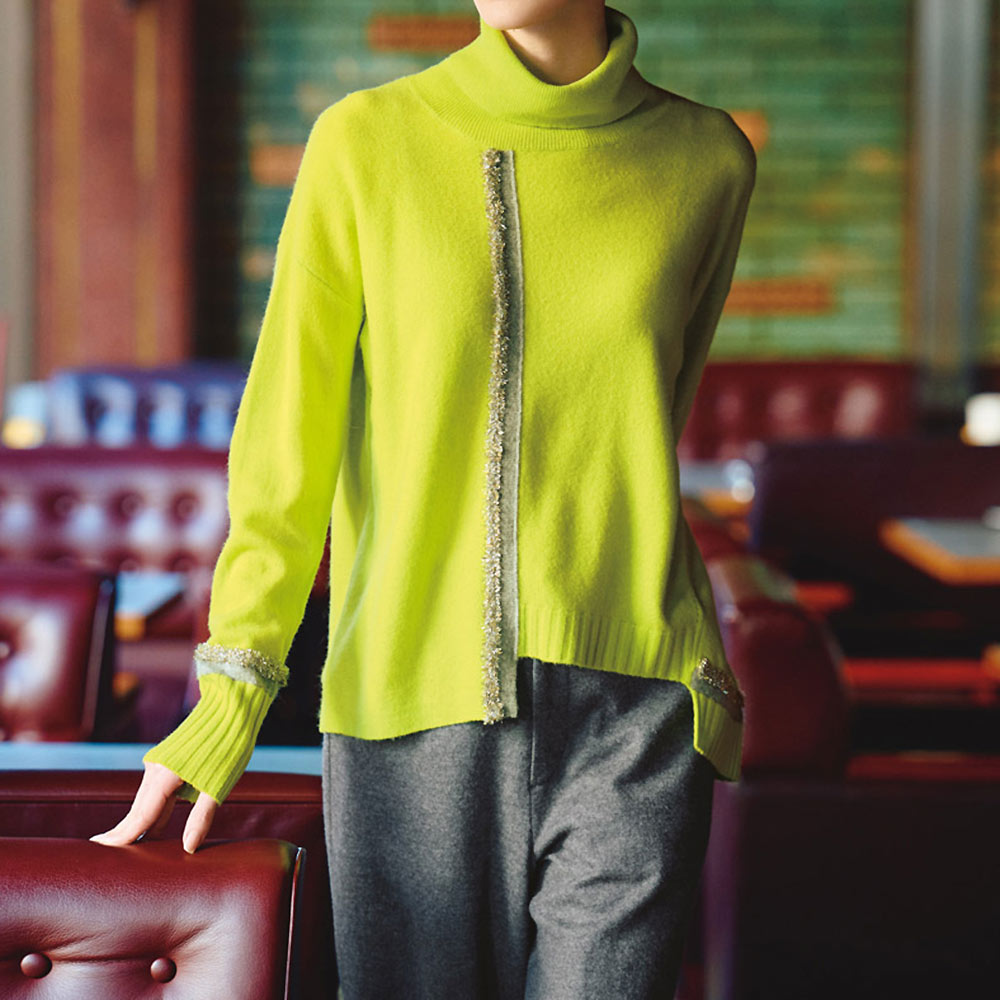 ラメライン使い イレギュラーヘム ニットプルオーバー ニット セーター ファッション PC5896