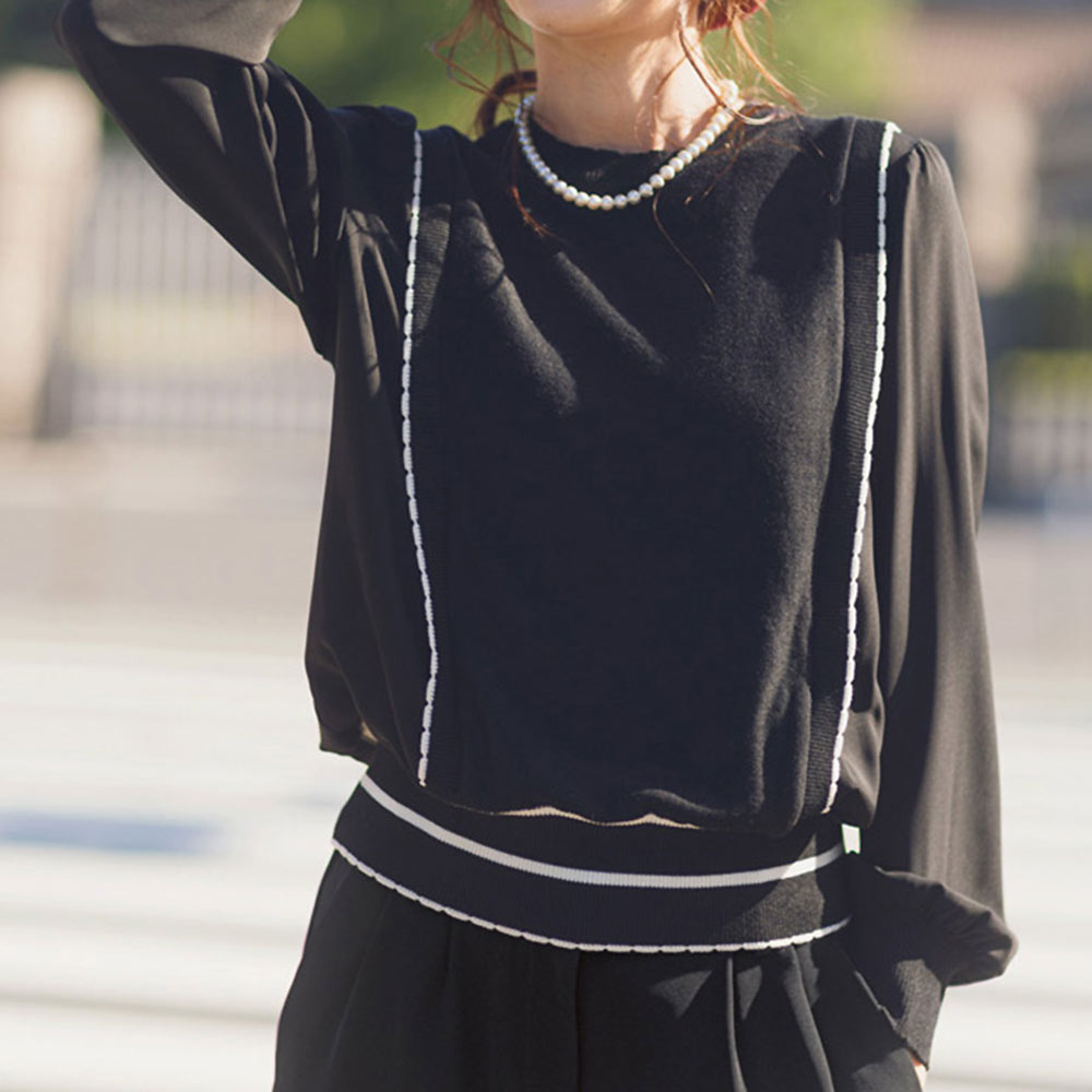 異素材ドッキング ニットプルオーバー ニット セーター ファッション PC5898