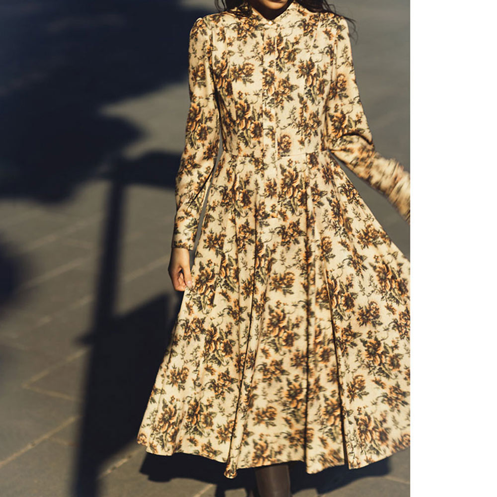 アンティークフラワープリント シャツワンピース ワンピース ファッション PC5899