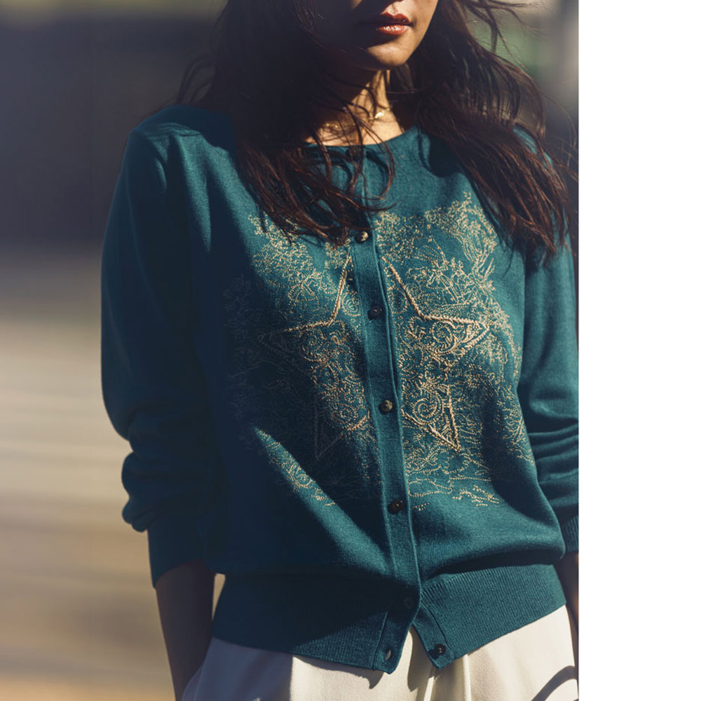 星柄刺しゅう ニットカーディガン 通販 - ディノス