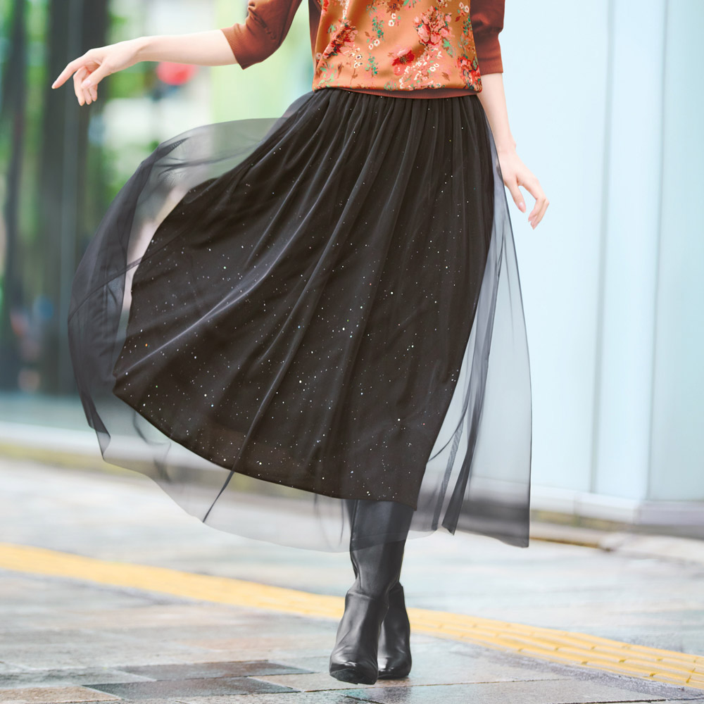 星空モチーフ チュール ギャザースカート スカート ファッション PC5902
