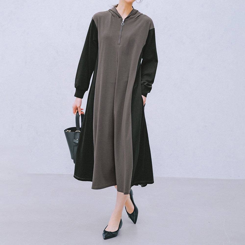 バイカラー ジャージー パーカ ワンピース ワンピース ファッション PC5906