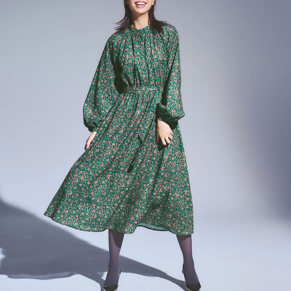 カットジャカード フラワープリントワンピース ワンピース ファッション PC5912