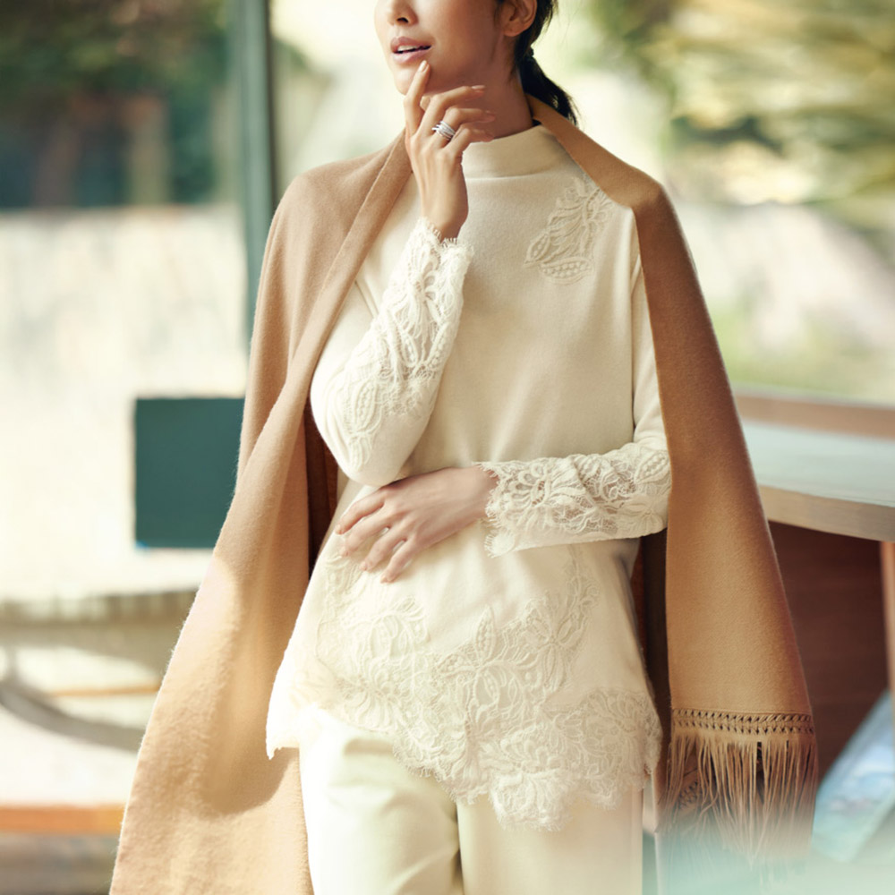 「ソフィ・アレット」 レース使い ウールカシミヤ プルオーバー ニット セーター ファッション PC5964