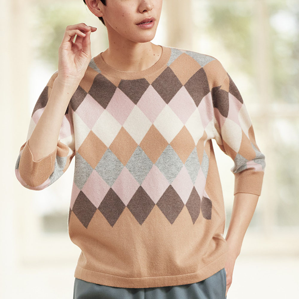 未使用 カシミヤ天竺 × DIAPLEX ネイビー 4 M 紺 プルオーバー MENS カシミヤクルーネックセーター ネイビー/072342740