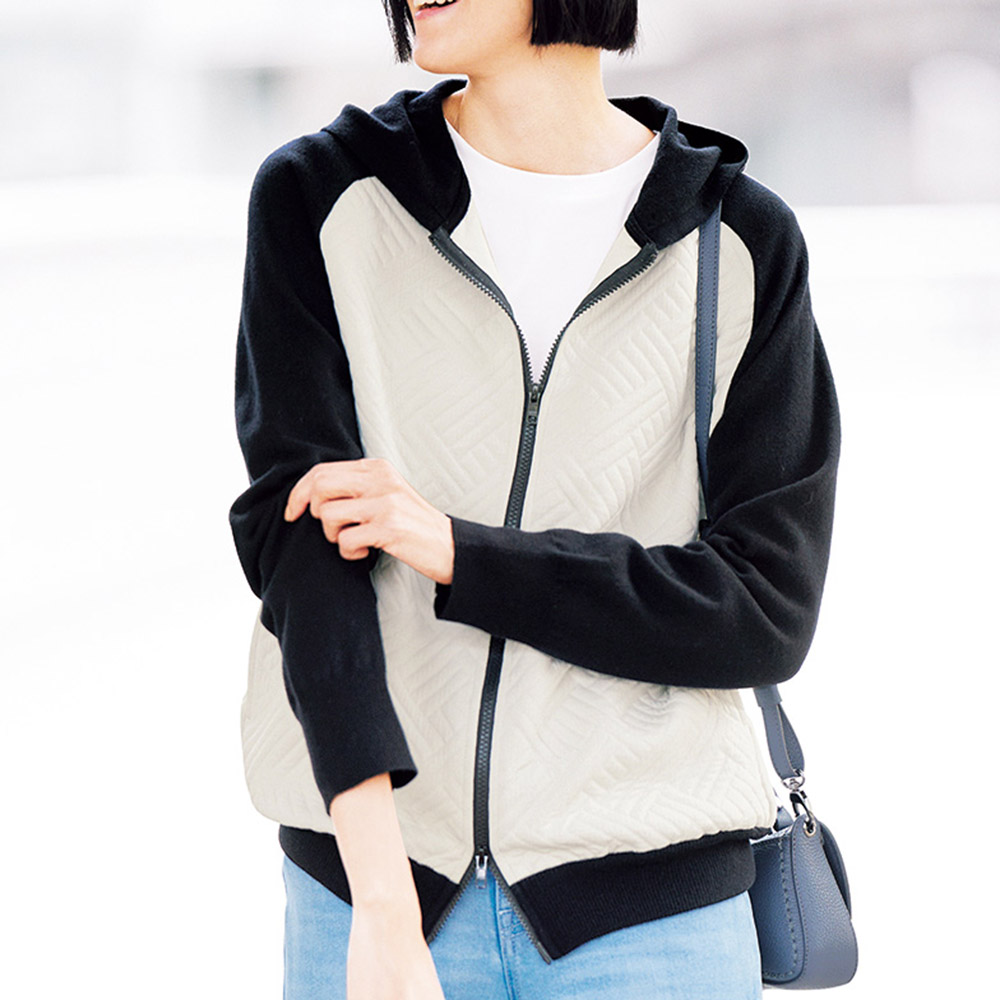 キルトジャカード×ニットドッキング パーカ パーカー スウェット トレーナー ファッション PC6015