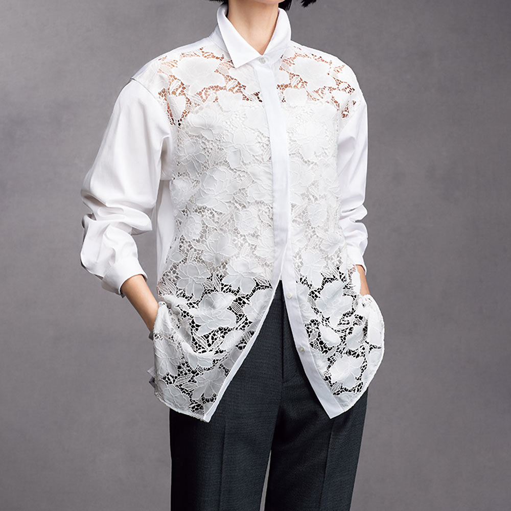 「敦賀繊維」 レース刺しゅう使い ブラウス シャツ ブラウス ファッション PC6023