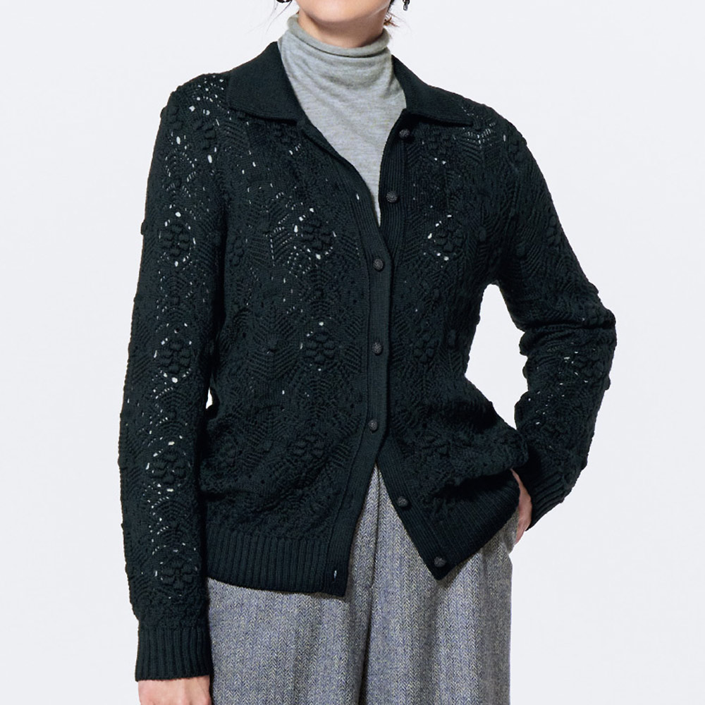 柄編み 襟付き カーディガン ニット セーター ファッション PC6036