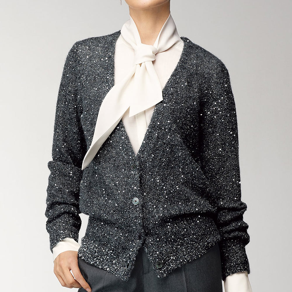 スパンコール糸使い Vネック カーディガン ニット セーター ファッション PC6037