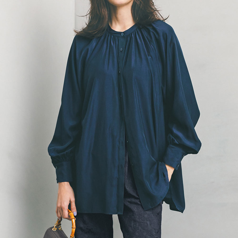 とろみ素材 ギャザー ブラウス シャツ ブラウス ファッション PC6043