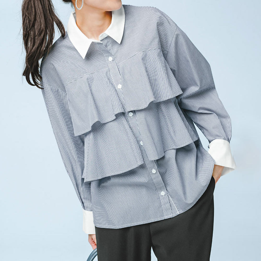 ラッフル使い ストライプ クレリックシャツ 通販 - ディノス