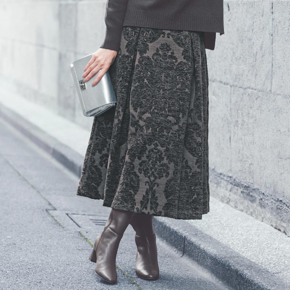 モールジャカード タックフレアスカート スカート ファッション PC6055