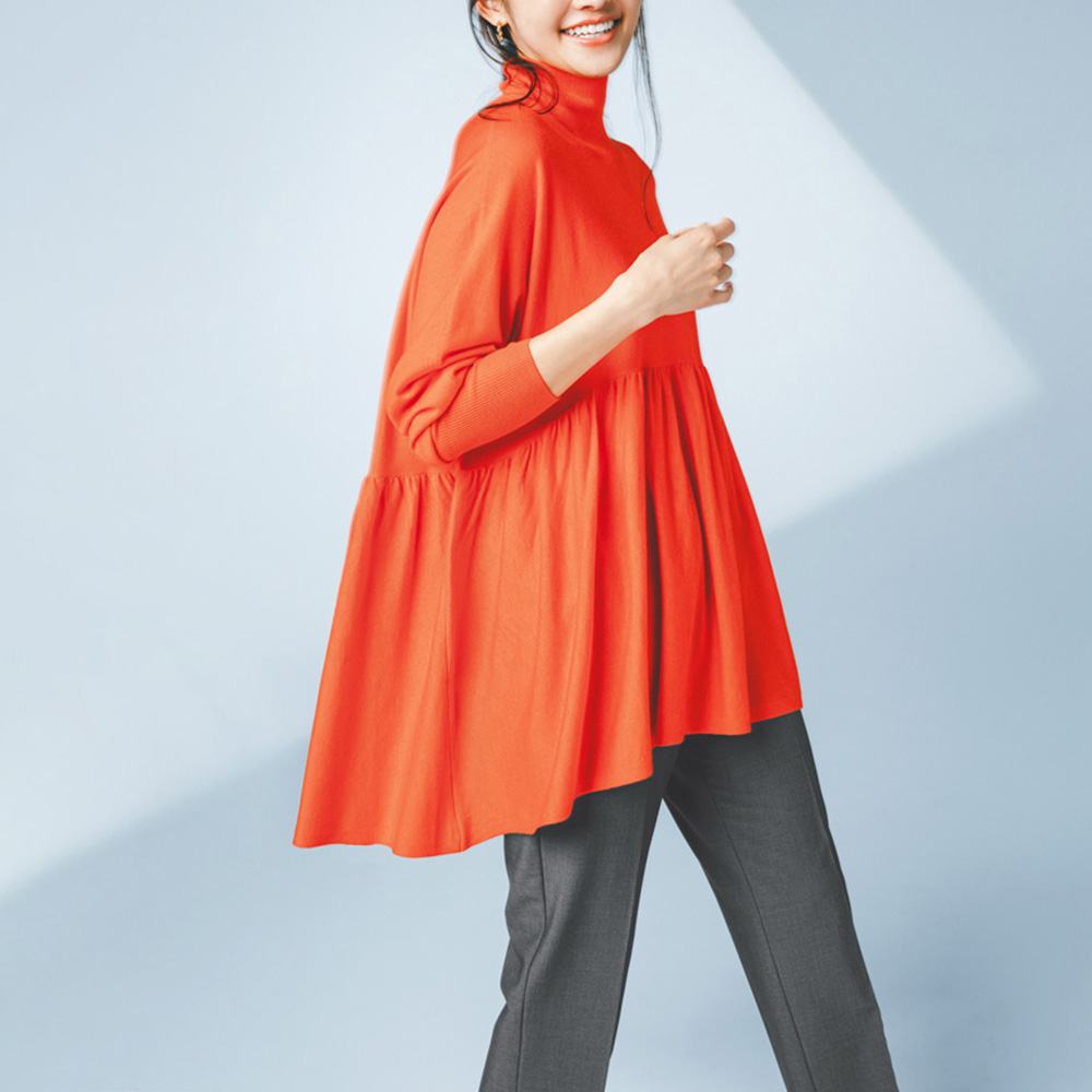 ウール混 ギャザー使い ニットチュニック ニット セーター ファッション PC6062