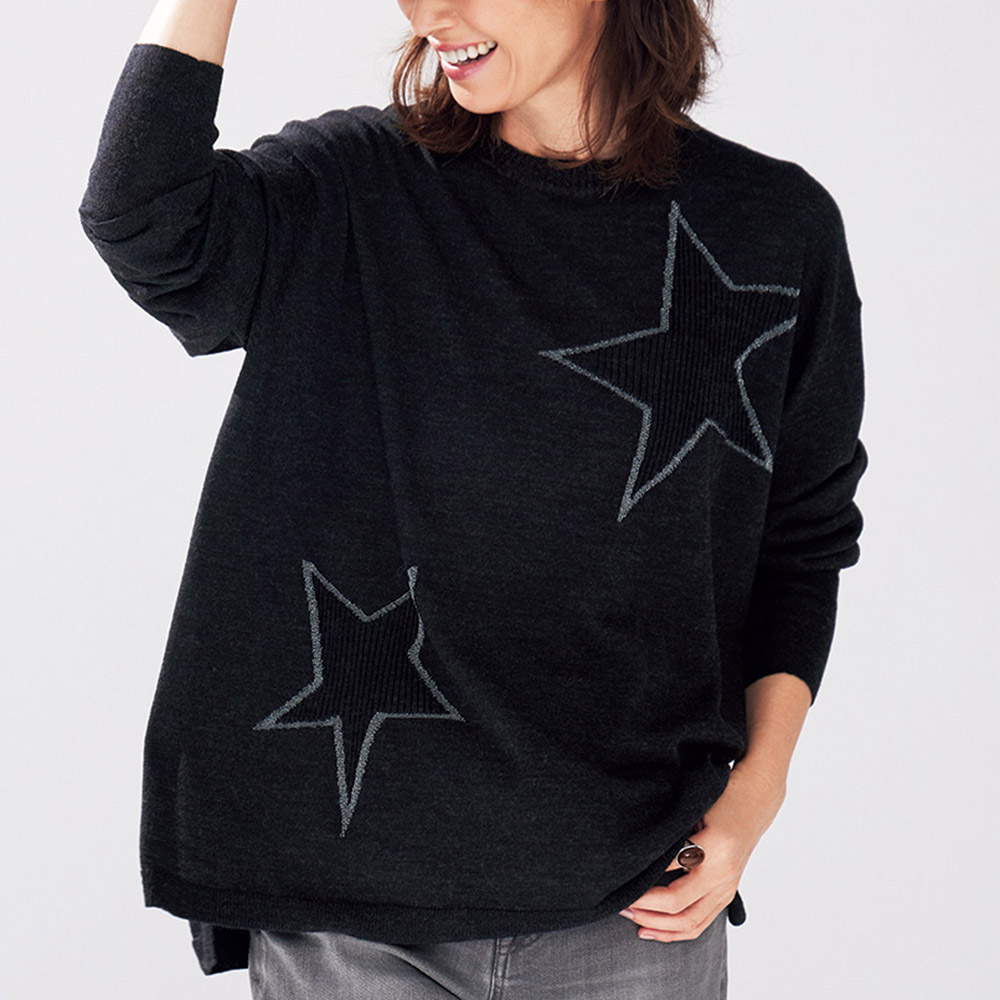 星柄 インターシャ スクエアフォルム プルオーバー ニット セーター ファッション PC6067