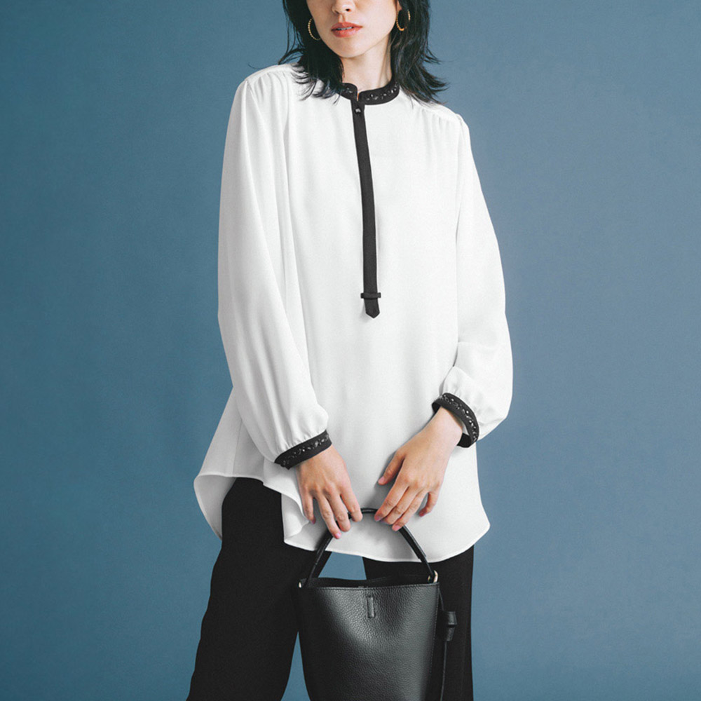 ビジュー使い バイカラー ブラウスチュニック シャツ ブラウス ファッション PC6068