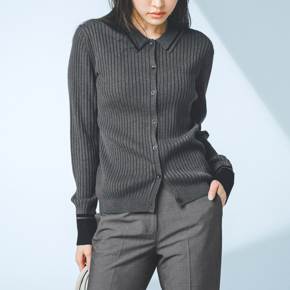 Lui jewelry リブ編み ブラック カーディガン ステンカラー リブ編み カーディガン 通販 - ディノス