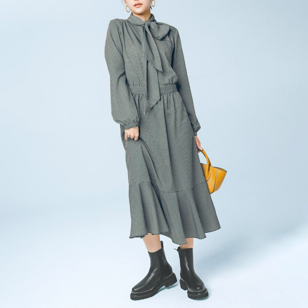 幾何学柄プリント ボウタイ ワンピース ワンピース ファッション PC6070