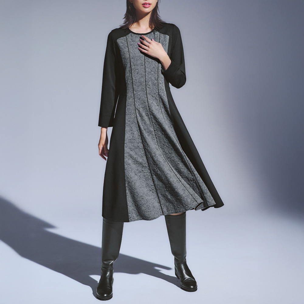 ふくれジャカードジャージー 切り替えワンピース ワンピース ファッション PC6078