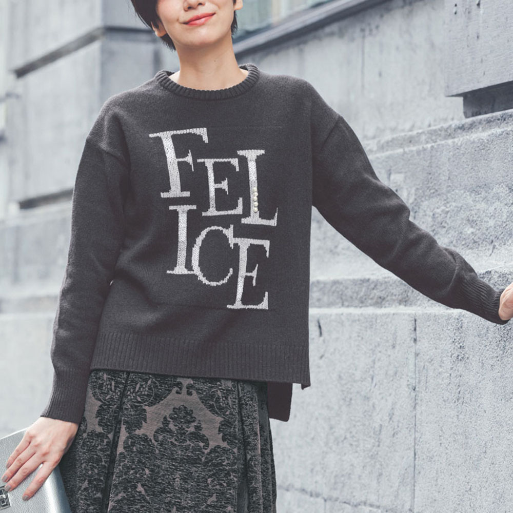 ウール100％ ラメロゴニットプルオーバー ニット セーター ファッション PC6082