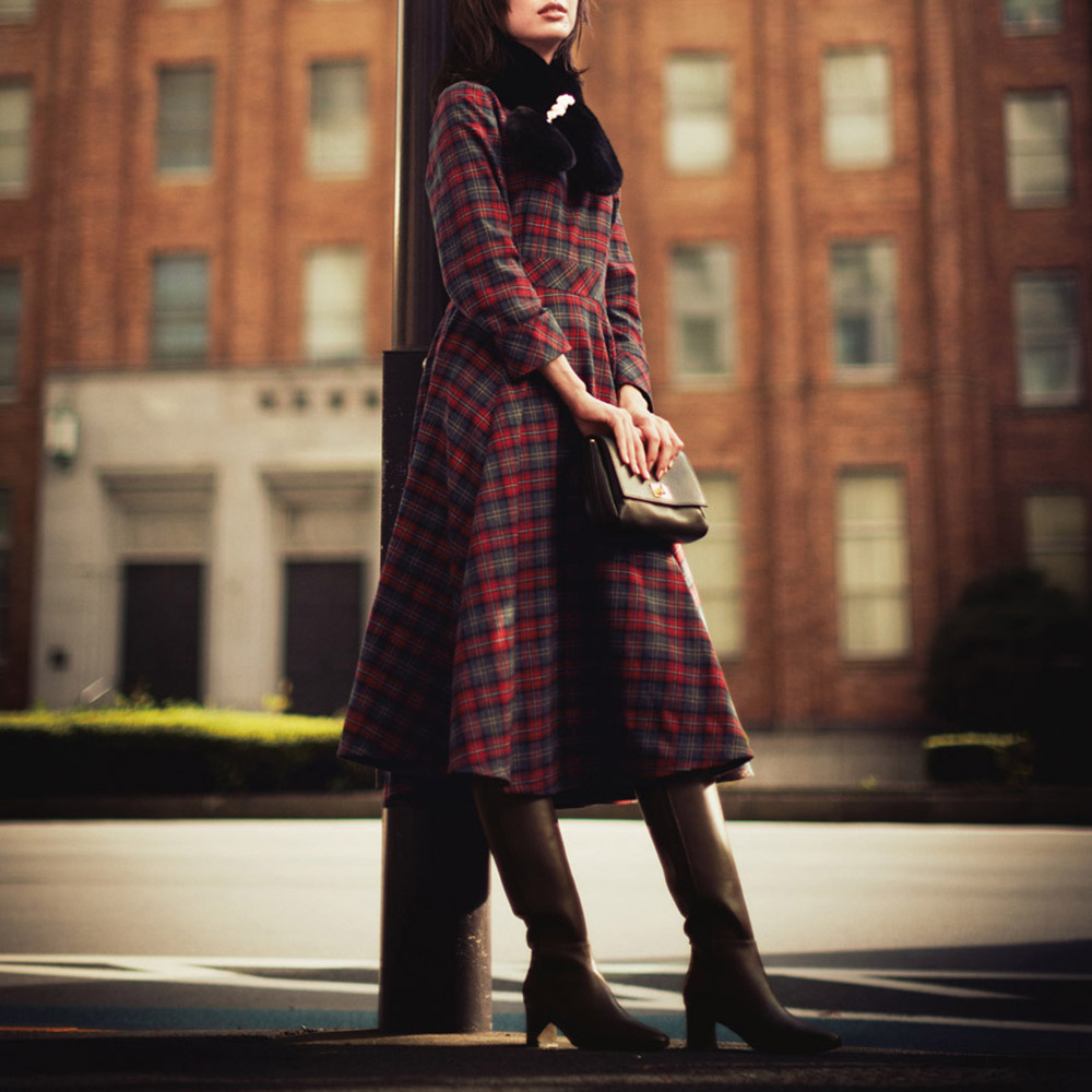 起毛チェック フレアワンピース ワンピース ファッション PC6083