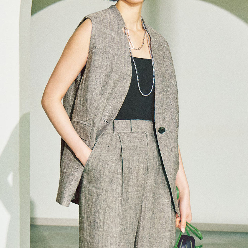 リネンシルク サイドベント ジレ ジャケット ファッション PC6090