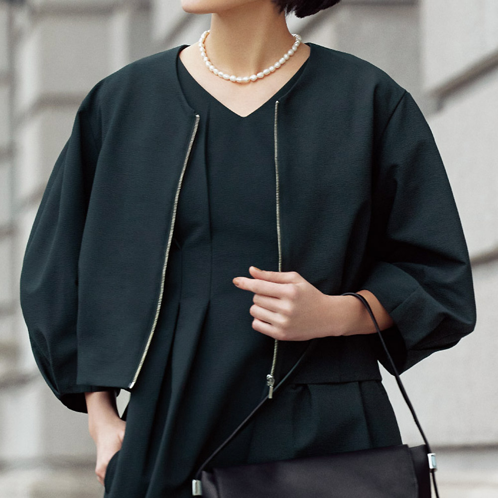 サッカー素材 ノーカラー フォルム ブルゾン ジャケット ファッション PC6091