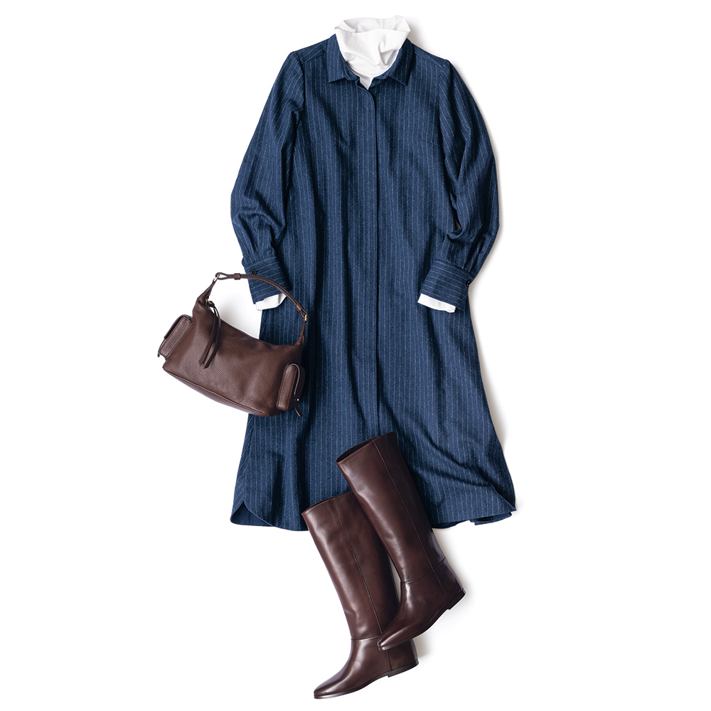 イタリア素材 ストライプ シャツワンピース ワンピース ファッション PC6097