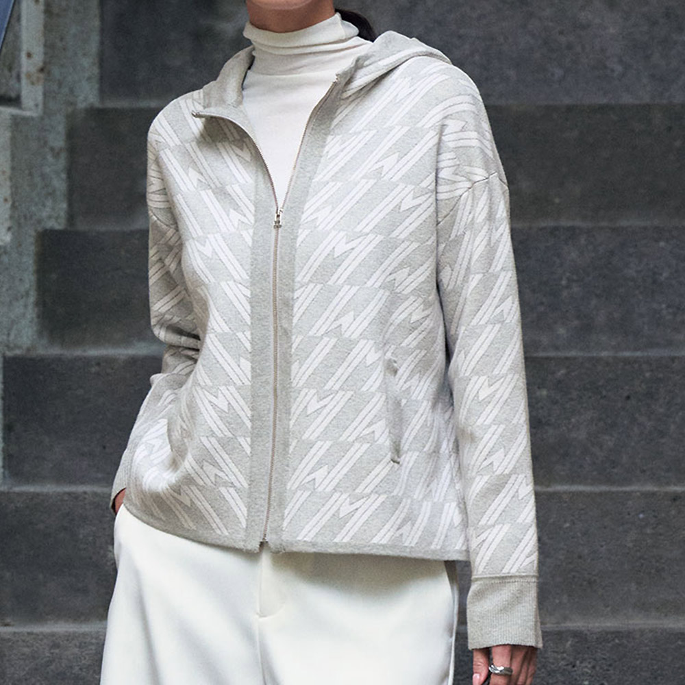 幾何学柄 ジャカード ジップアップ ニットジャケット ニット セーター ファッション PC6107