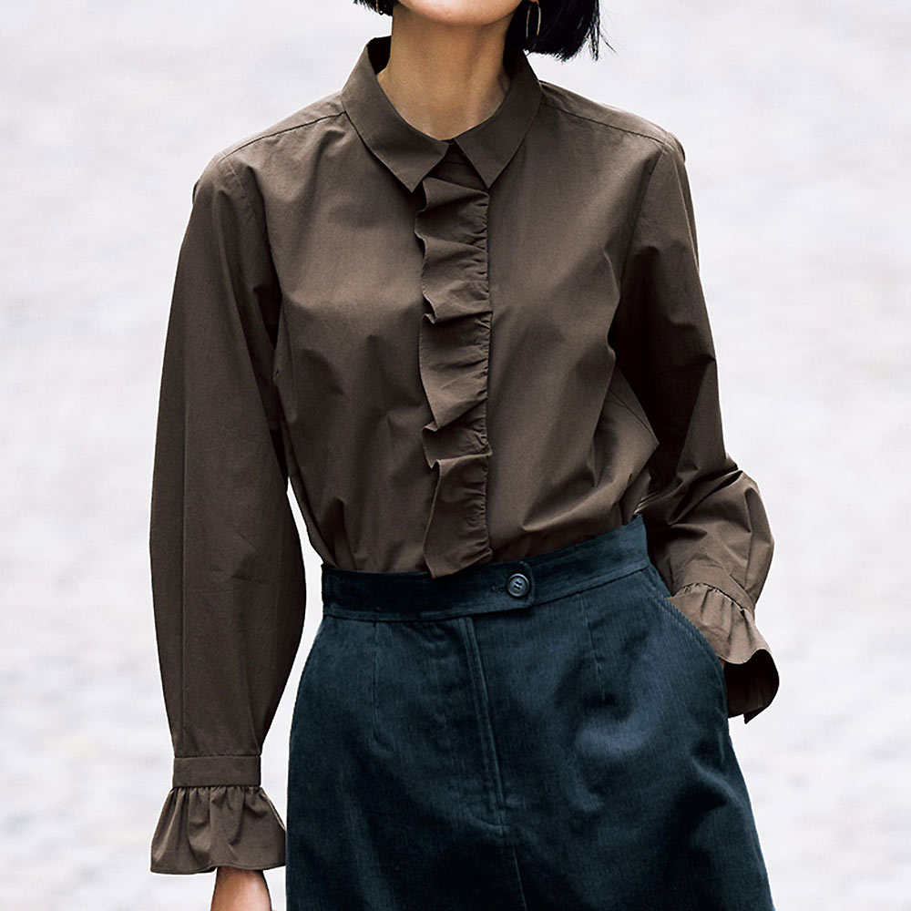 オーガニックコットン フリル使い ブラウス シャツ ブラウス ファッション PC6108