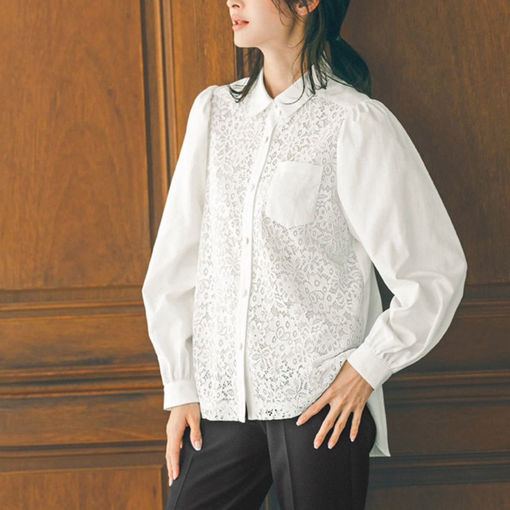 ラッセルレース使い ボリュームスリーブ シャツ シャツ ブラウス PC6135