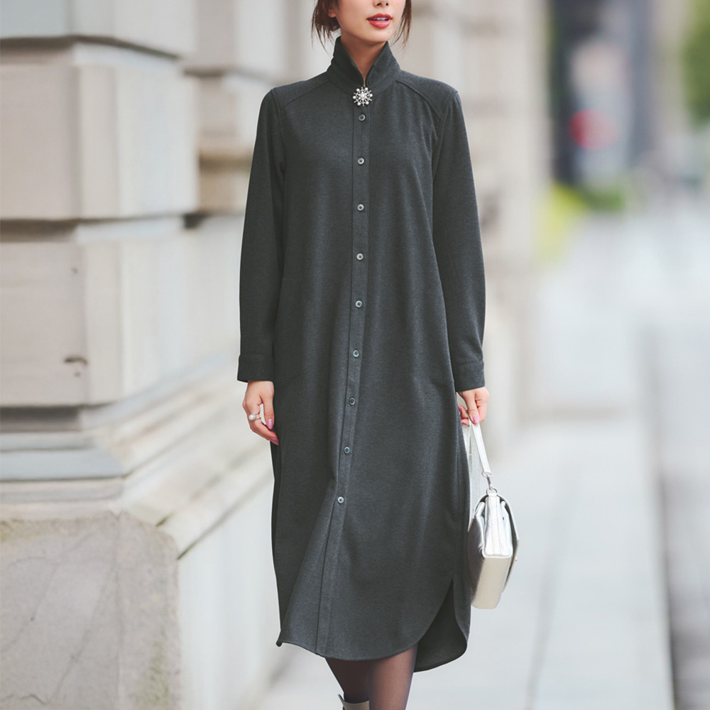 両面起毛ジャージー シャツワンピース シャツ ブラウス PC6147