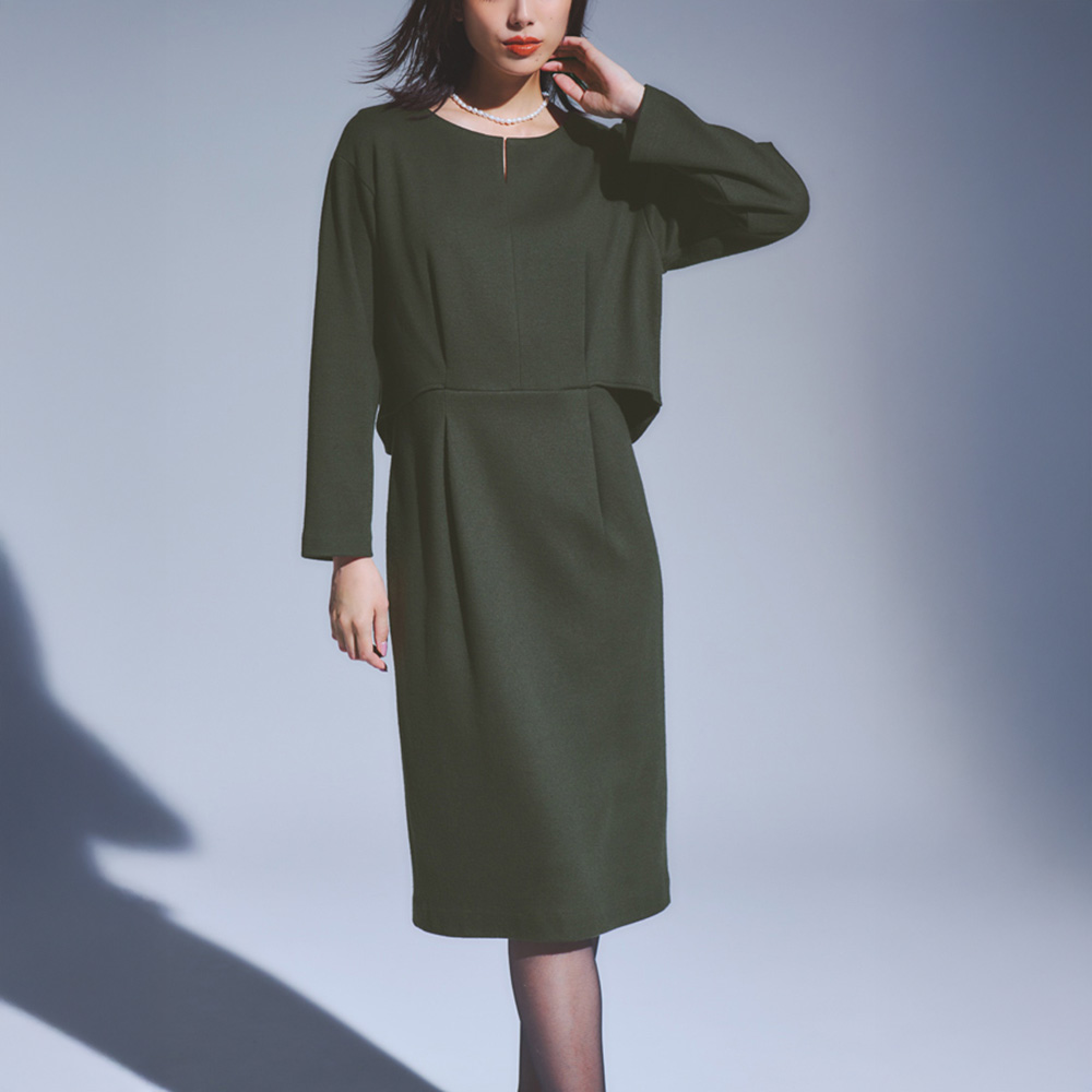 DVF 美ライン カシュクールワンピースドレス リーフプリント 長袖