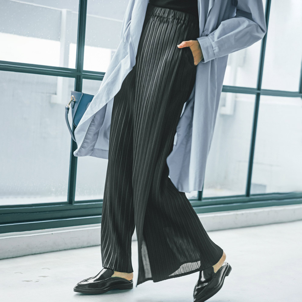 ランダムプリーツ ワイド ストレートパンツ ワイドパンツ パンツ PC6160