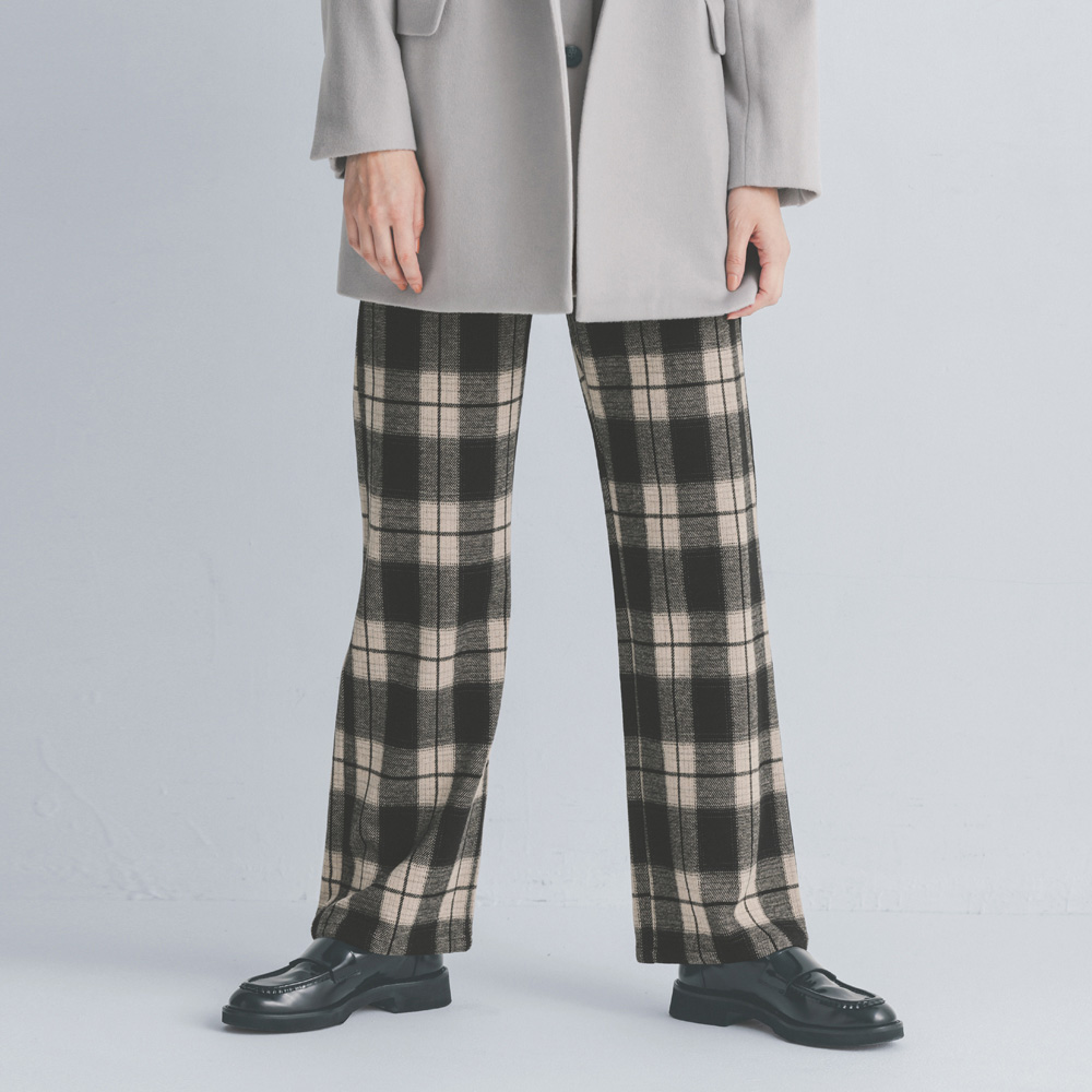 起毛チェック柄 セミワイドパンツ ワイドパンツ パンツ PC6163