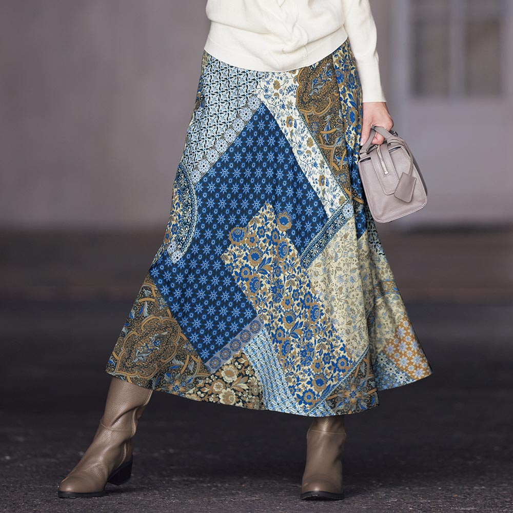 ラッティ社 パッチワーク風プリント フレアースカート 通販