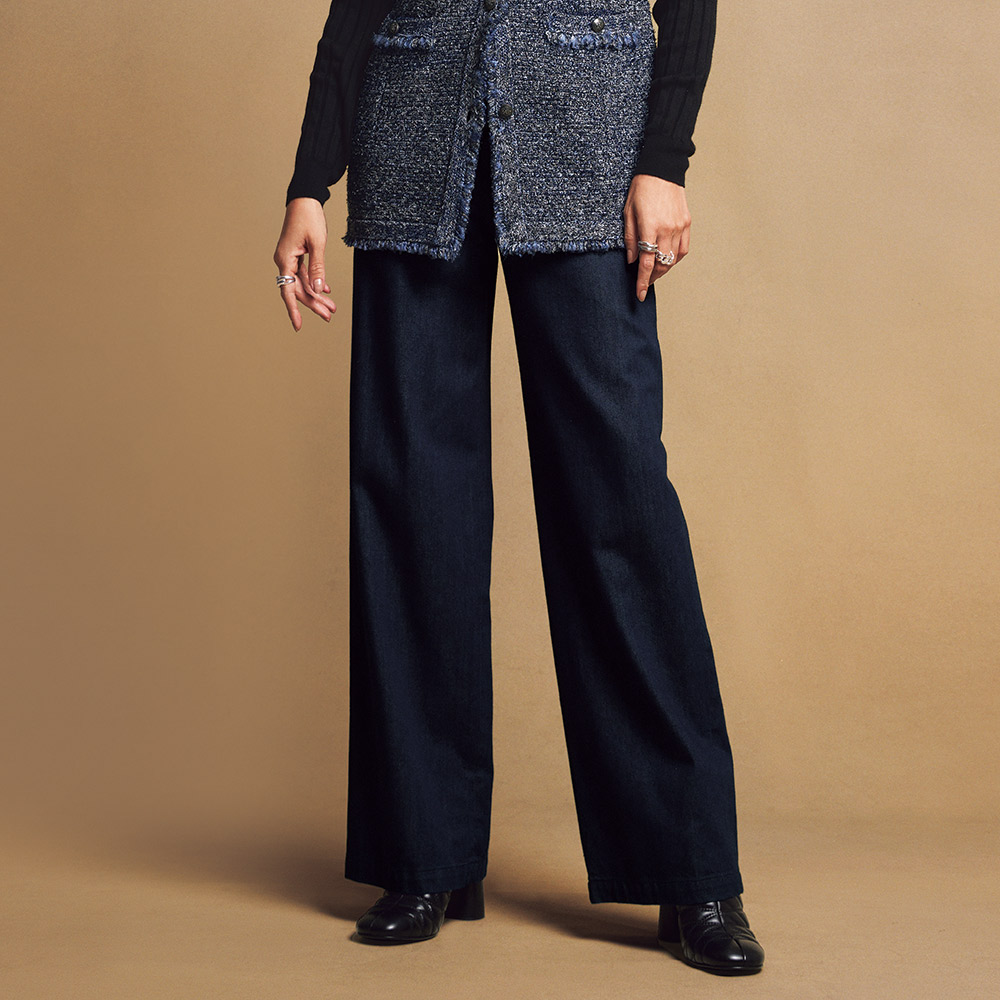 ≪股下丈74cm≫ ウール混デニム ワイドパンツ ワイドパンツ パンツ PC6252