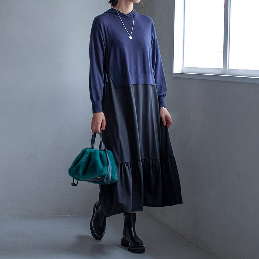 ニットドッキング フーデッド ワンピース ワンピース ファッション PC6262