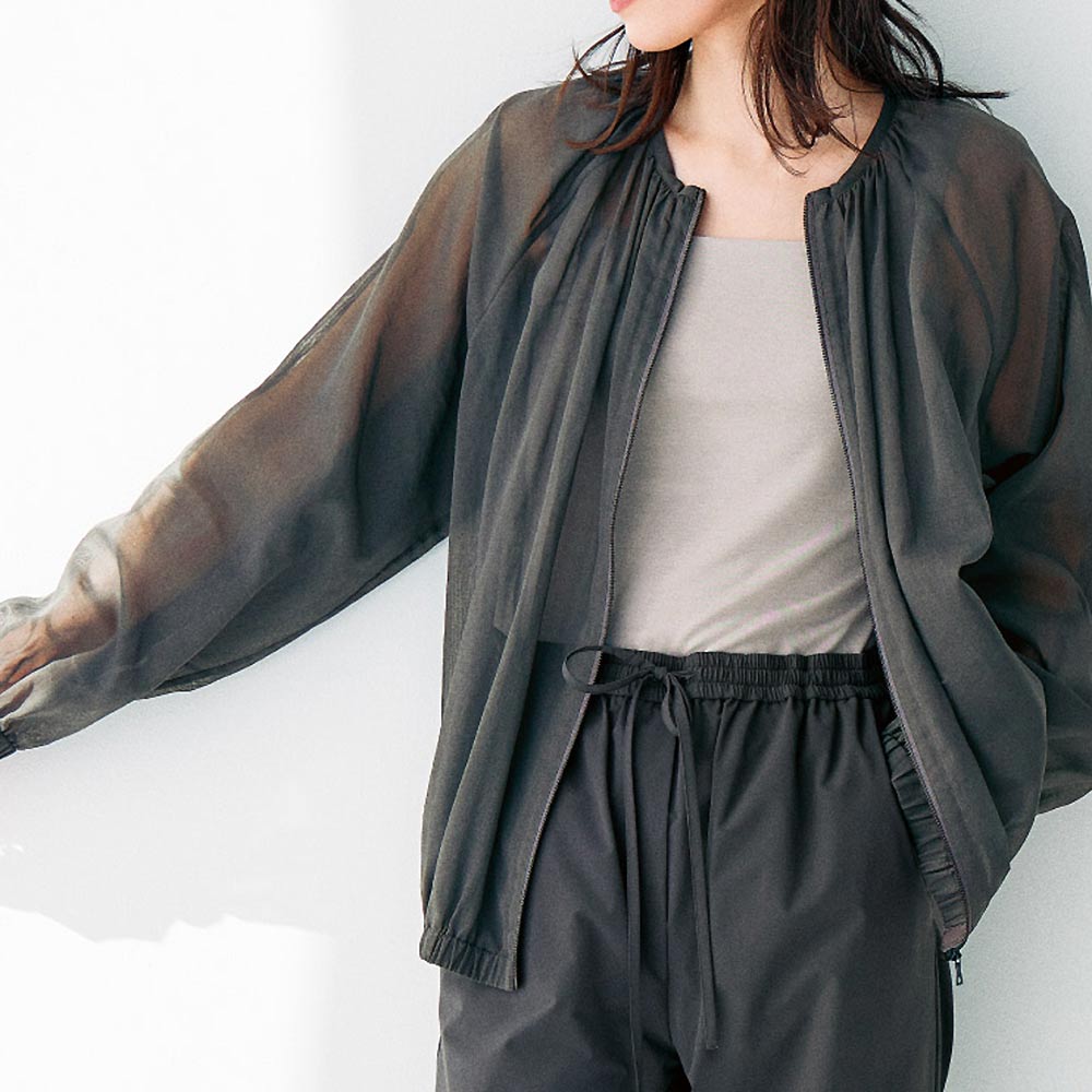 コットン シアー素材 ギャザー使い ブルゾン ジャケット ファッション PC6266