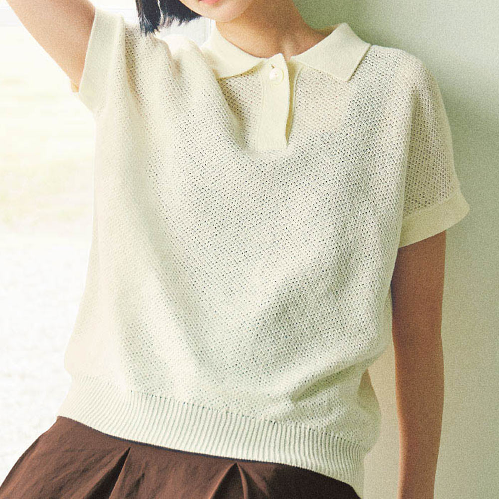 ギマコットン ラーベン編み ポロニットプルオーバー ニット セーター ファッション PC6282